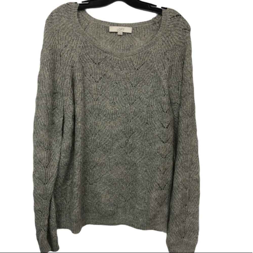 LOFT GRAY FAN STITCH SWEATER XL